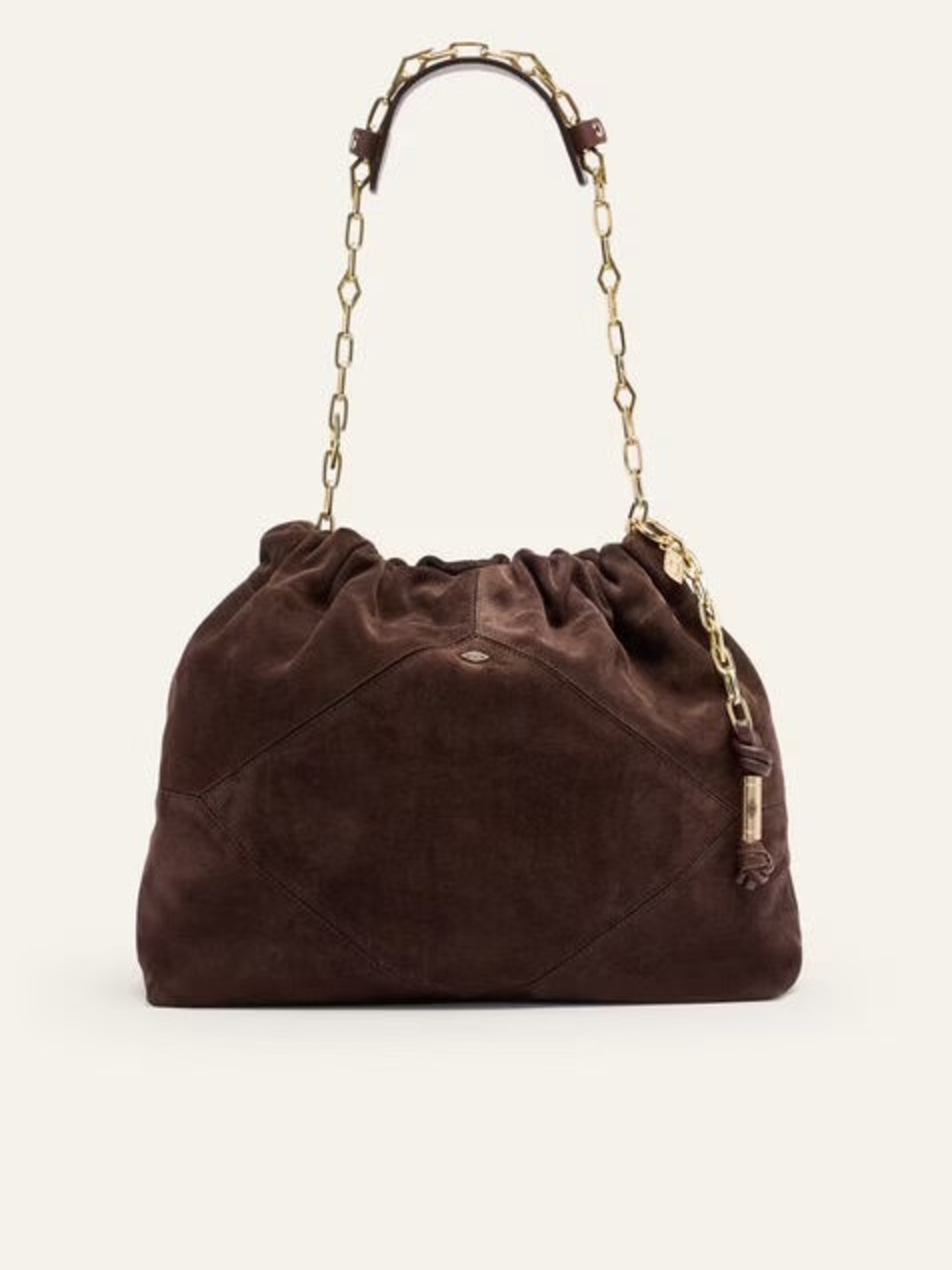 Ba&sh Brown Genuine Suede Tote Bag Large with Gold Chain Handle